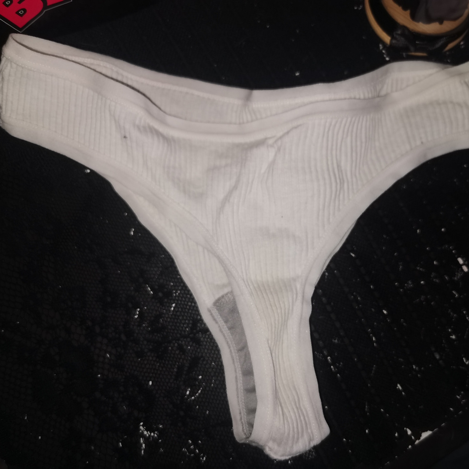 White thong large with grey lining